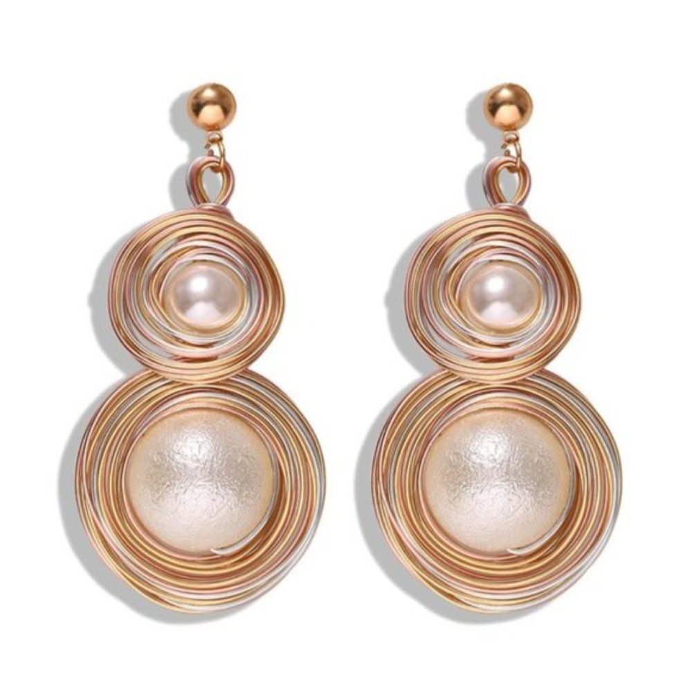 Rose Gold Contemporary Round Pearl Drop Earrings